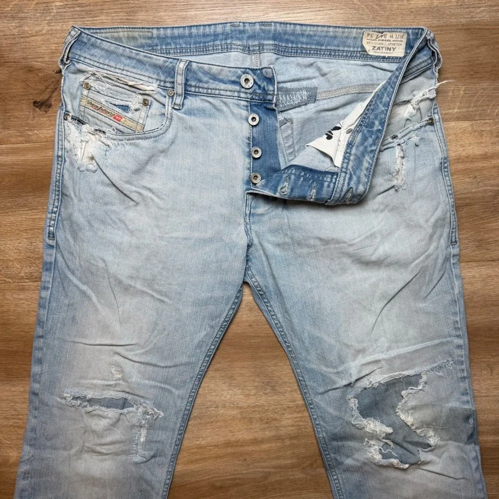 Diesel Zatiny Jeans Mens 34x34 Light Wash Distressed Bootcut Denim 008W7 Stretch - Picture 2 of 16